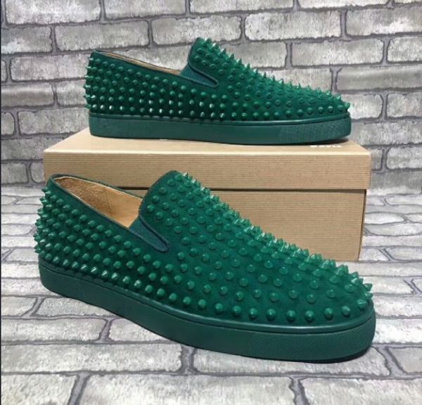 

new designer luxury spikes studded flat casual shoes low cut mens women red bottoms rivets outdoor sneakers 35-47, Black