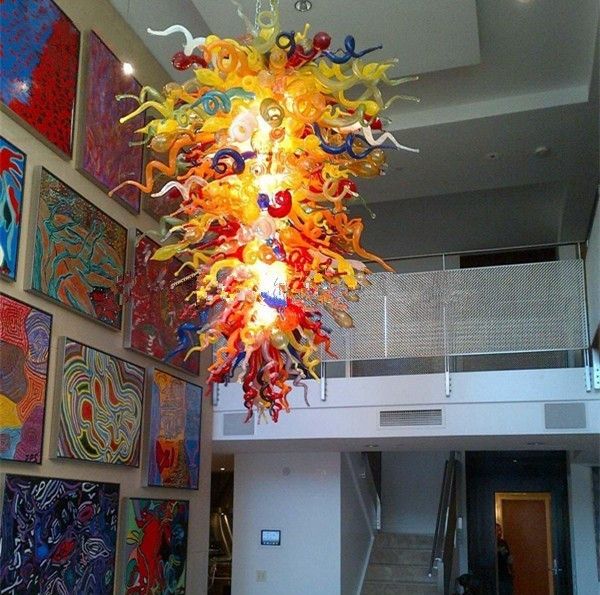 Home Decoration Large Crystal Chandelier Lighting For High Ceiling Spaces Dining Room Hand Blown Art Glass Pendant Lights Light Hanging Lamp Hanging