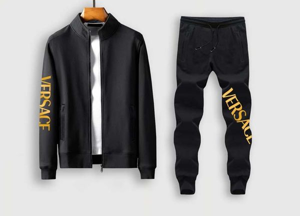 

2020autumn и зима вскользь черный и белого хлопок мужского костюма с длинными рукавами письма вышитой улицы одежда случайные длинные рукава, Gray