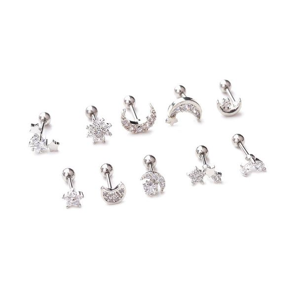 

silver color cross heart flower crown cz ear studs helix piercing cartilage earring conch rook tragus stud ear piercing jewelry, Golden;silver