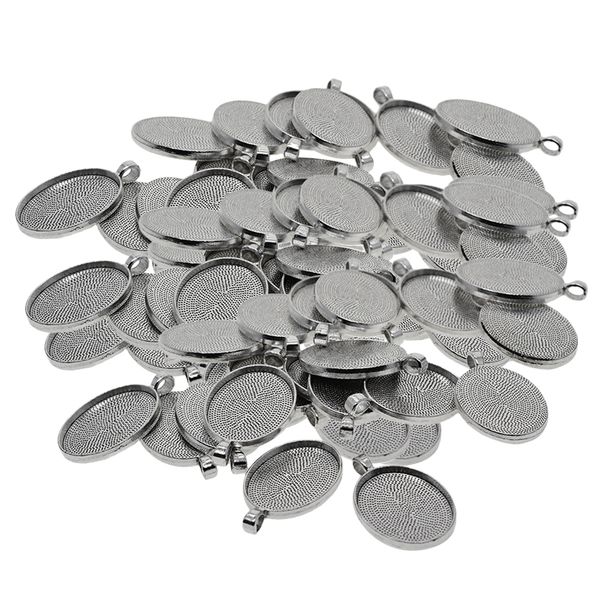 

10pcs tibanten silver blank round bezel tray base cabochon necklace pendant, Black