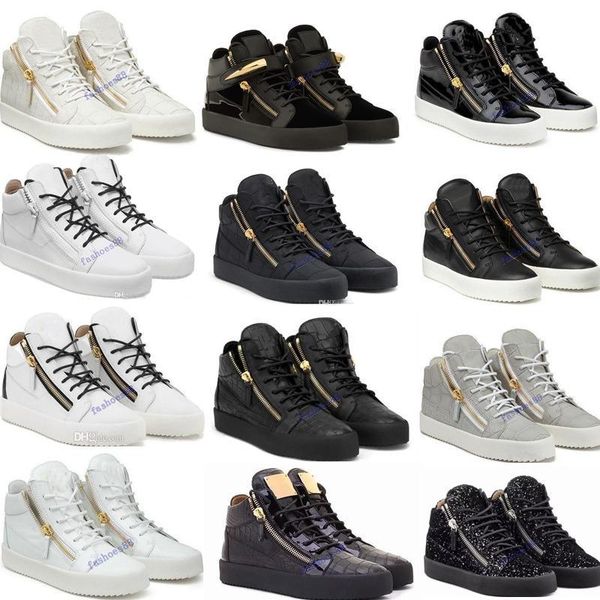 

2020 new zip italy designer shoes genuine leather casual shoes golden zipper men and women high sneakers trainers size 36-47, Black