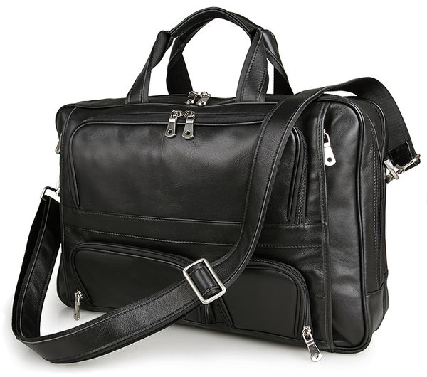 

black vintage leather mens briefcase lapbag big size hand business computer bag male leather bags