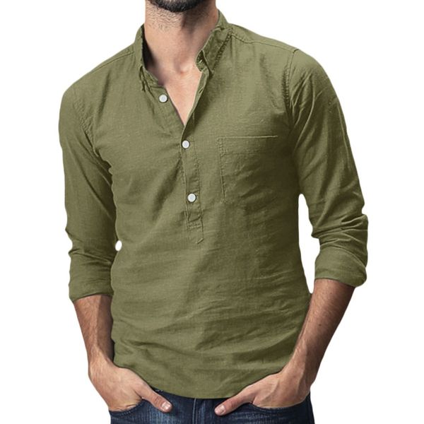 

men's baggy cotton linen solid pocket long sleeve turn-down collar shirts hawaiian loose shirt men dress camisa masculina, White;black