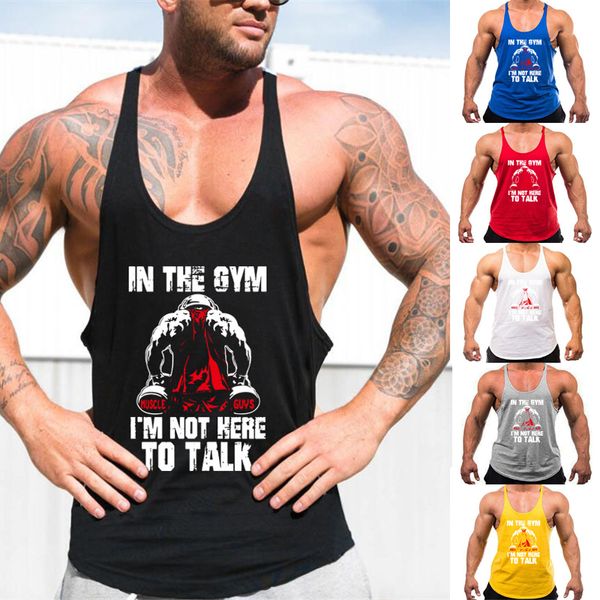 

2020 combed cotton sleeveless printed shirts tank men fitness shirt mens singlet bodybuilding workout gym vest fitness men, Black;blue