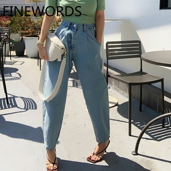 

finewords vintage casual high waist mom jeans harem boyfriend korean jeans loose plus size 2020 blue new spodnie damskie
