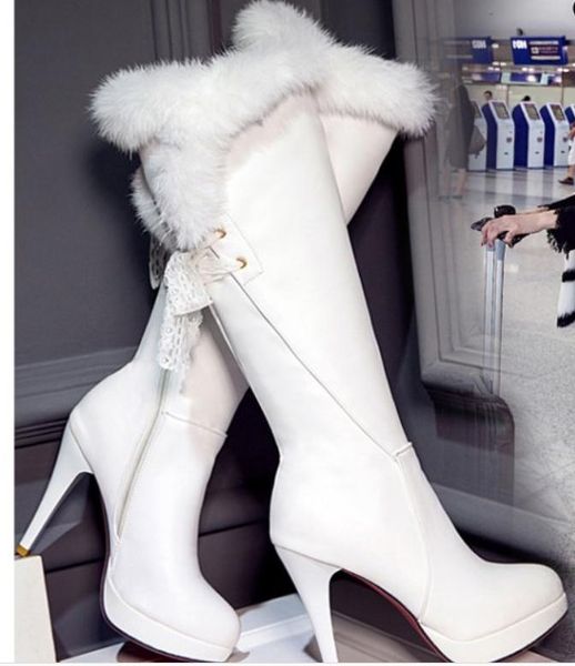 

2018 fashion women's boots in winter with new style high heel fine heel waterproof table keep warm non-slip, Black