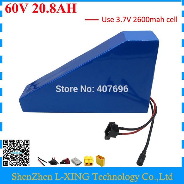 

customs duty 60v ebike battery 60v 20.8ah trianlge battery 60v 21ah lithium battery use 2600mah cell 30a bms 2a charger