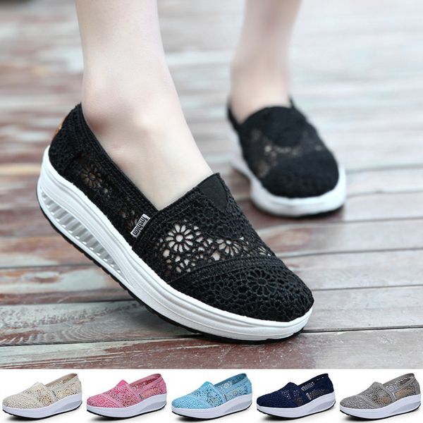 

summer fashion women's thick-soled breathable mesh non-slip sports fitness rocker ladies sneakers walking shake shoes, Black