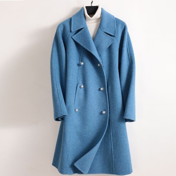 

smpevrg autumn winter wool coat women double sided fabric overcoat turn down collar women coat seven-quarter sleeve oat warm, Black