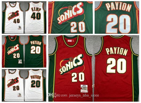 

retro seattle super sonics jersey 20 gary payton green red white authentic vancouver 40 kemp hardwoods classics basketball jerseys, Black;red