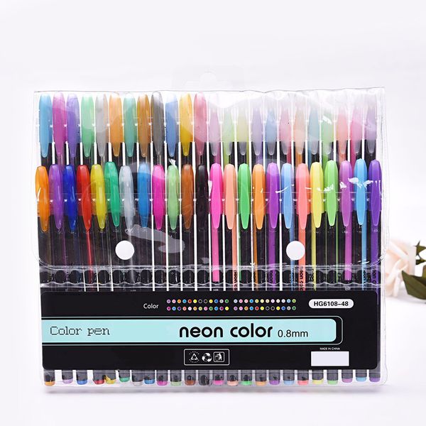 

48pcs/set diy school supplies gel pens set gift office glitter smooth 0.8mm tip draw color write stationery children plastic