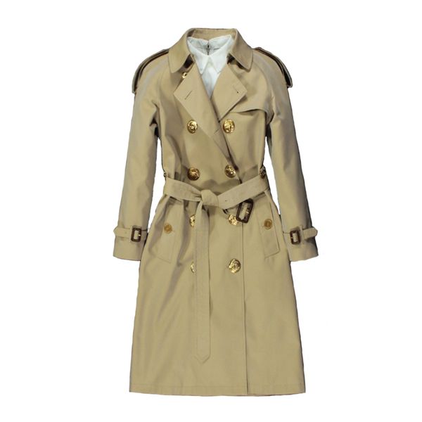 

women's trench coats gabardine long windbreaker belt waterproof new english style autumn winter solid color british large metal button, Tan;black