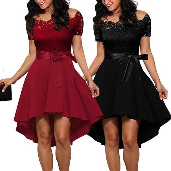 

woman clothing womens dress red elegant lace dress women patchwork short sleeve tunic dress summer ladies evening designer clothes, Black;gray