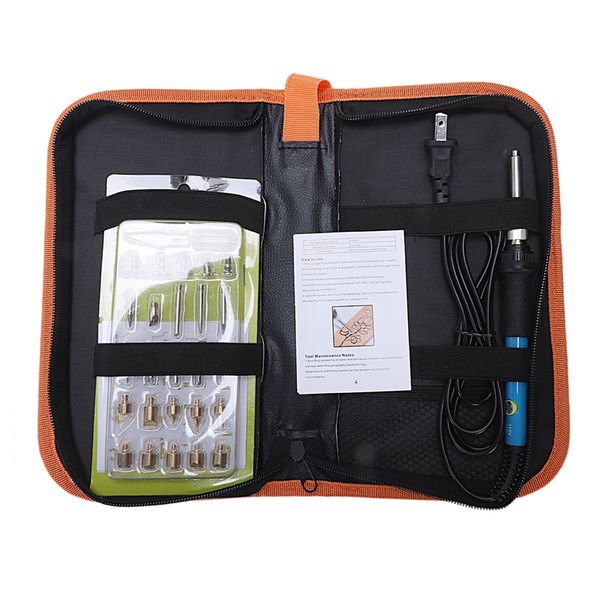 

us plug,60w 220v 28pcs electric soldering iron temp adjust wood embossing burning carving pyrography engrave tool kit +solder ti