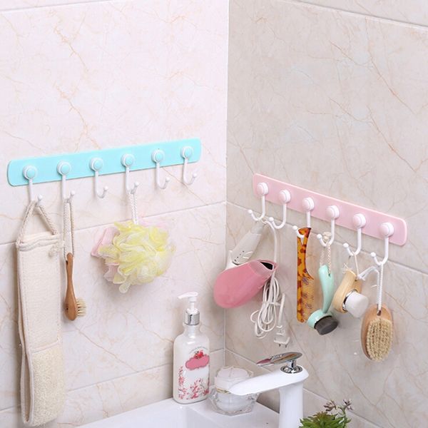 

punch-hooks strong adhesive 6-hooks kitchen wall hanging creative bathroom no trace seamless rack hanger hook shelves