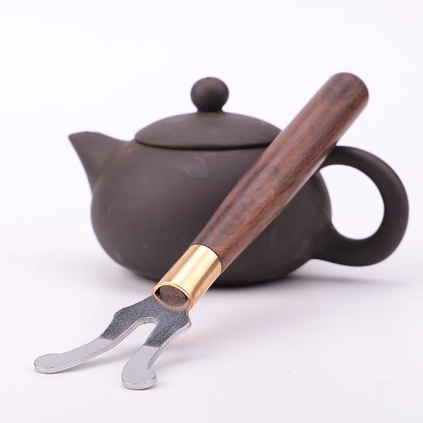 Clips de té Tenedor con mango de madera para tetera de hierro fundido Juego de tetera de Kung Fu Aislamiento térmico Herramientas de café y té