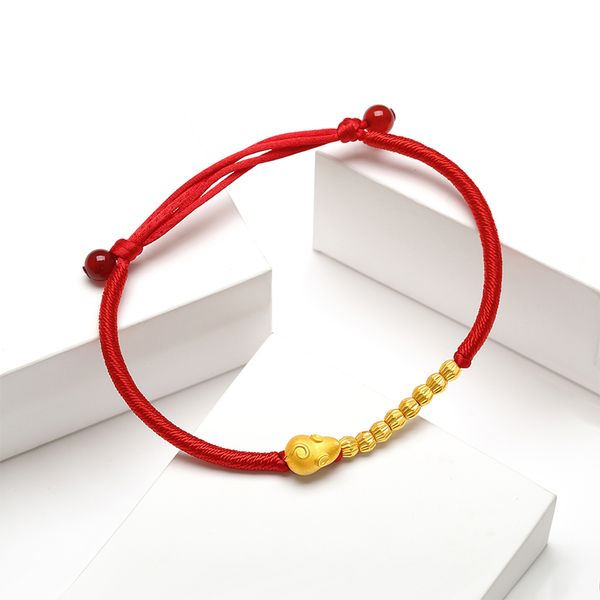 

gold anklet womens 3d hard gold 999 gold natal zodiac rat pure lucky pearl woven jiao sheng mens, Red;blue