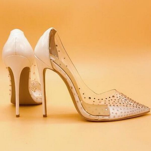 

fashion women nude mesh crystal strass point toe shoes high heels thin heeled shoes pumps genuine leather 10cm size 33-45, Black