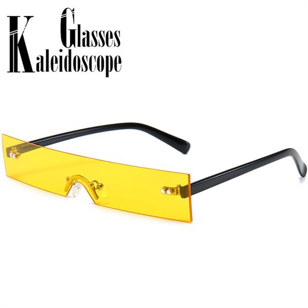 

small rectangle sunglasses women rimless square sun glasses men hip hop style brand deisgn yellow blue clear lens goggles uv400, White;black