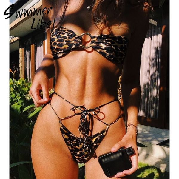 

sexy крест бикини леопарда купальник женщин купальщики бандо кольцо купальник нажмите вверх микро купальники женское лето 2019 купальник, White;black