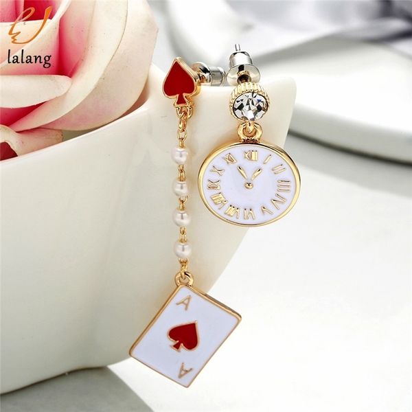 

gold asymmetrical earrings red peach earrings alice in wonderland dangle earrings poker card women's earring fashion jewelry, Silver