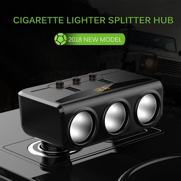 

universal 3 way 100w cigarette lighter socket splitter 12v-24v power adapter max 5v 3.1a 2 usb car charger with voltmeter lcd