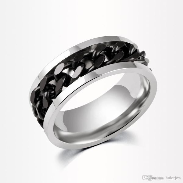 

stainless steel rings spinner chain ring gold & black & silver stainless steel chain wholesale mens jewelry men's rings