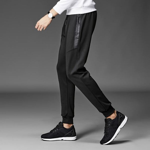 

mrmt 2019 марка осень крупногабаритные мужские брюки повседневные закрытие малые ножки твердые цвета брюки для мужской slim fit длинные брюк, Black