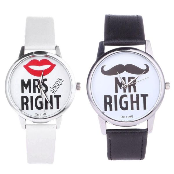 

mr&mrs couple watches men/women watches leather watch dress casual beard lipstick dress quartz wristwatch special gifts, Slivery;brown