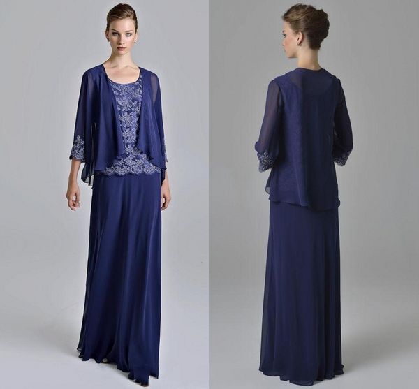 

modest a line floor length dark blue chiffon mother of the bridal dresses with appliques lace chiffon evening long women dresses, Black;red