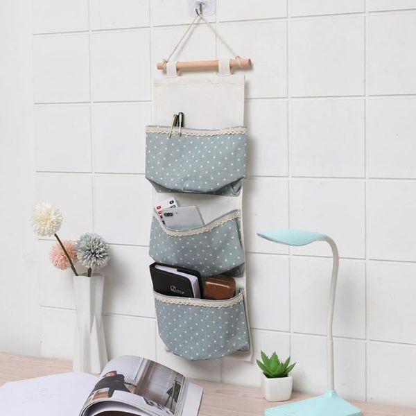 

multi hanging bag cotton and linen waterproof door after wall hanging three-pocket conjoined debris storage bag #jew