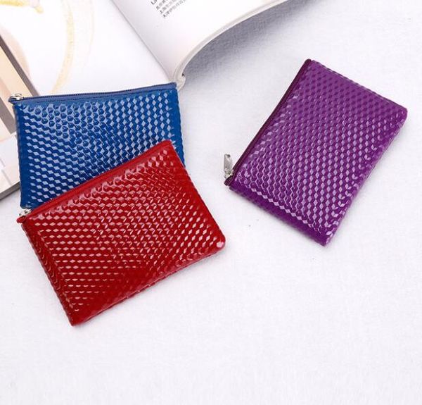 

20pcs women pu weave printing zipper min coin purses mix color, Red;black
