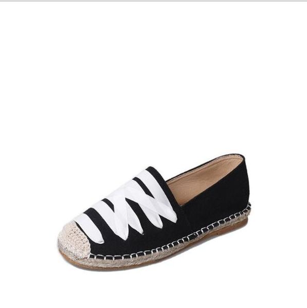 

2019 european and american wind grass braided rope fisherman shoes female casual flat women's shoes, Black