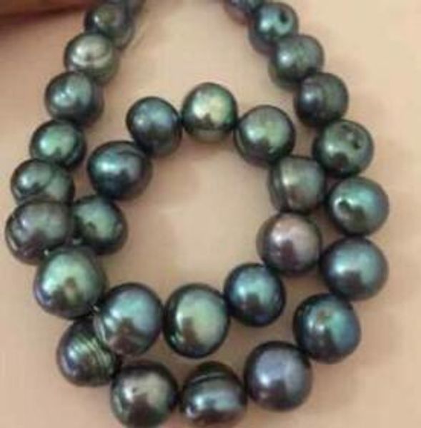 Spedizione gratuita splendida enorme collana di perle verdi nere barocche del Mare del Sud da 8-9 mm da 18 pollici