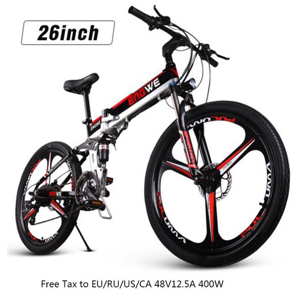 

26inch electric bike aluminum folding electric bicycle 400w powerful mottor 48v12.5a battery 21speed mountain e bike beach, Silver;blue