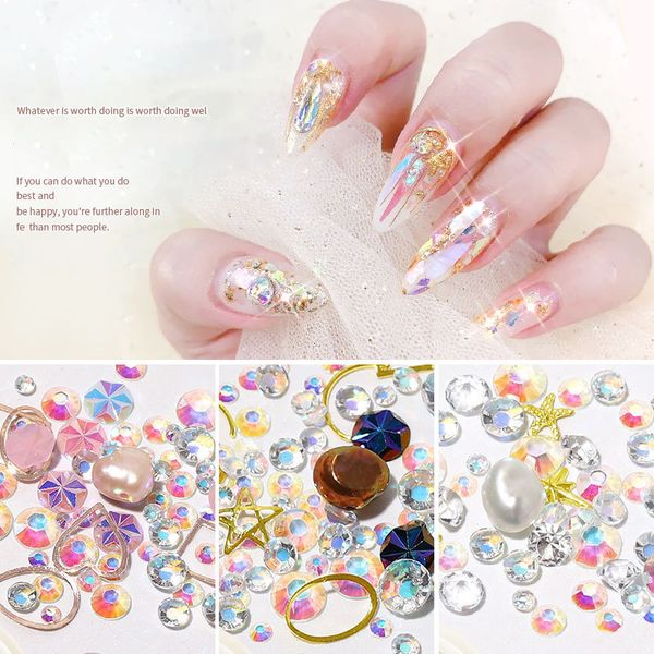 

1 box alloy nail art decorations mixed pearl beads ab crystals rhinestones 3d design manicure gel polish acrylic jewelry ch1018, Silver;gold
