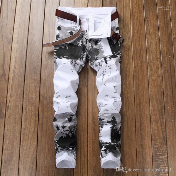 

winter male trousers designer pants jeans printed men straight jeans spring autumn, Blue
