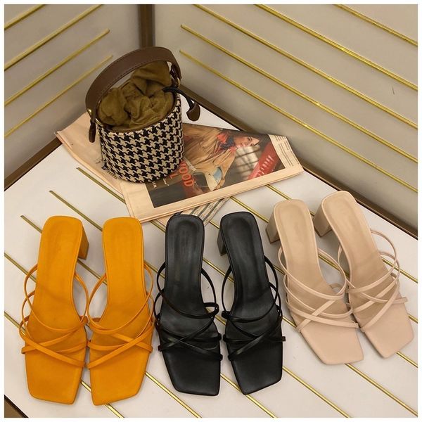 

slippers narrow fashion band women slipper ladies elegant high heels sandal summer outdoor open toe slides pumps, Black