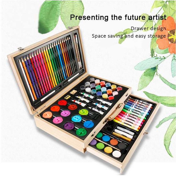 

106 piece-deluxe mega wood box painting gift box painting tools primary watercolor pen set sketch art supplies
