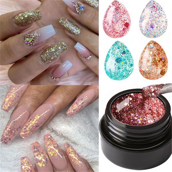 

5ml fashion glitter shining gel polish long lasting soak off nail varnish base for many kinds of occasions, Red;pink