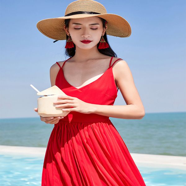 

casual dresses chiffon female seaside holiday backless beach dress was thin red suspender summer bohemian, Black;gray