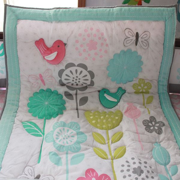 

7pcs cot bedding set 100% cotton baby bedding set embroidery sunflower butterfly bird flower crib quilt bumper skirt