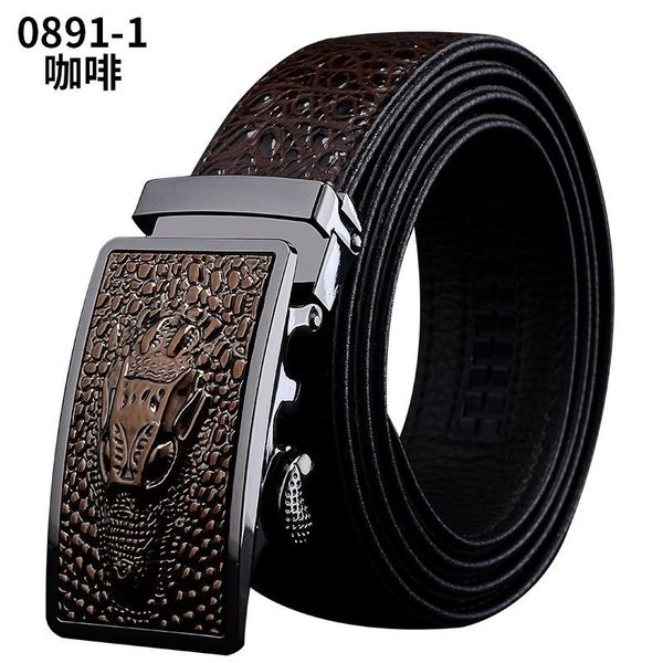 

men's crocodile-striped cattle belt belt 100 catch tide belt alloy automatic buckling men spot micro supply, Black;brown