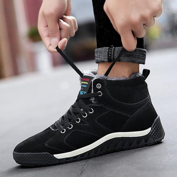 

2019 new men boots winter outdoor sneakers mens snow boots waterproof warm plush snow ankle big size, Black
