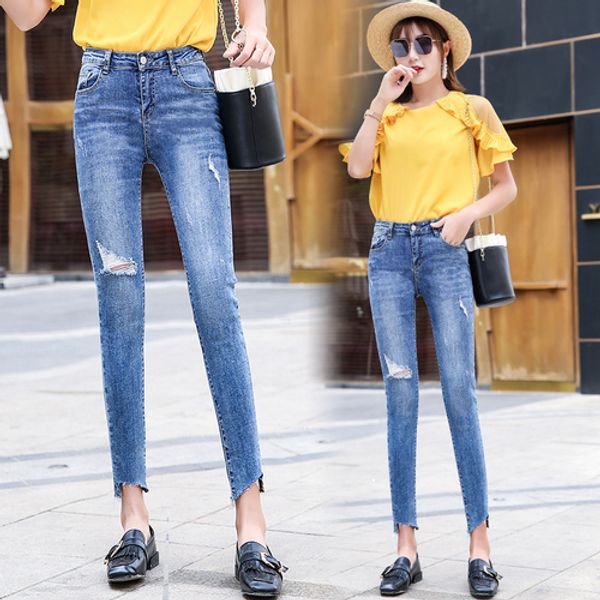 

brief spring 2019 new casual pantalon mujer korean fashion zip ankle-length pants pocket chic high waist pencil pants, Blue