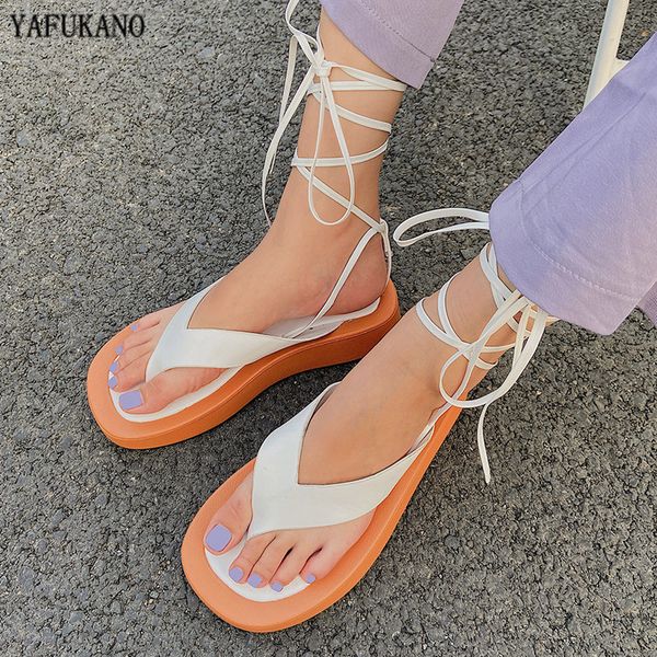 

summer lace-up women sandals retro thick bottom rome beach shoes back strap casual flip flop sandals womens flats zapatos mujer, Black