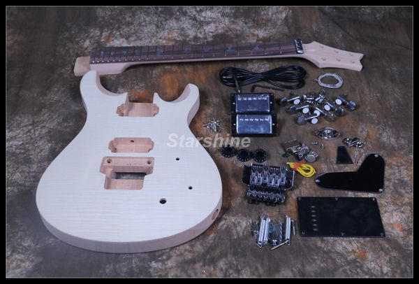 

starshine diy electric guitar dk-rs90 guitar kit flamed maple s unfinished guitar floyd rose bridge