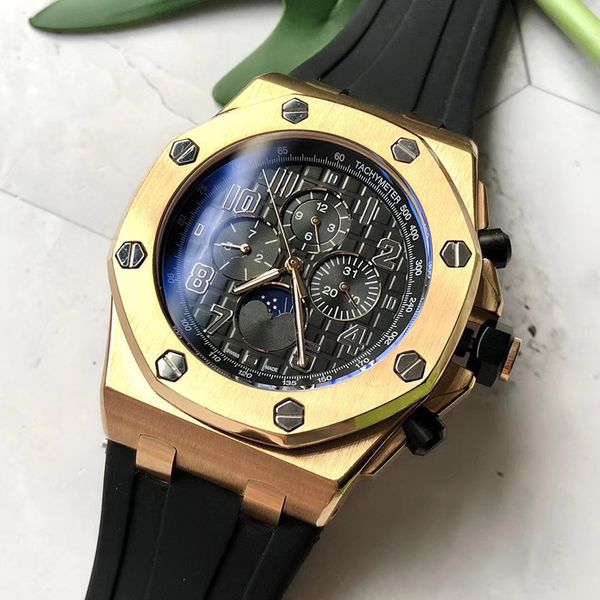 

завод горячей продажа 5-цветные мужские 6-игла многофункциональных механических часов royal oak серия 15400 сапфировое стекло зеркала высоко, Slivery;brown