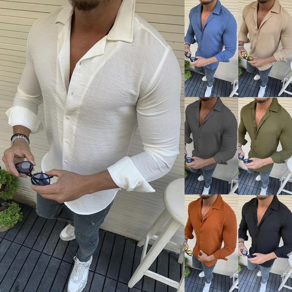 

casual shirt men summer fashion solid color bamboo texture short-sleeved baggy cotton linen button beach shirts